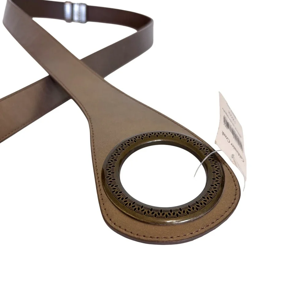Coldwater Creek Womens Boho Circle Buckle Belt Size‎ 1X/2X Bronze Leather Boho